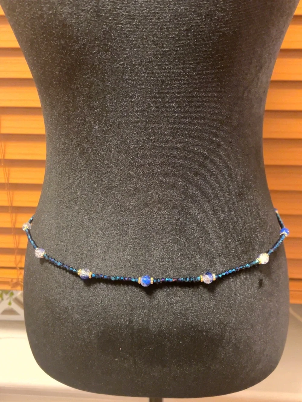 Handmade Beaded Waist Chain – Adjustable blue   Boho Belly Jewelry